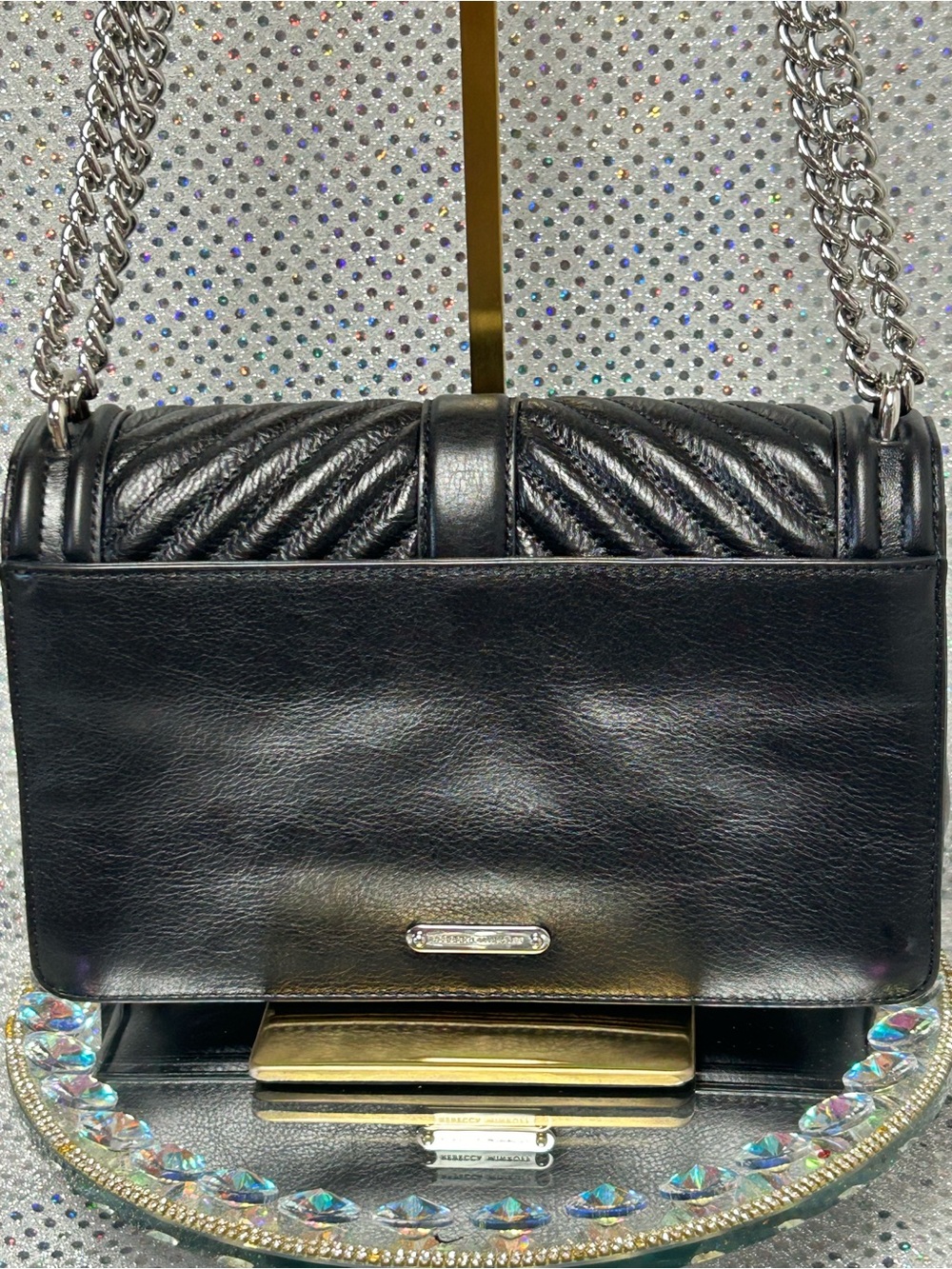 Rebecca Minkoff Black Quilted Chain Shoulder Bag Approx.. 10 x 6.5 x 3 NWT - Picture 3 of 17